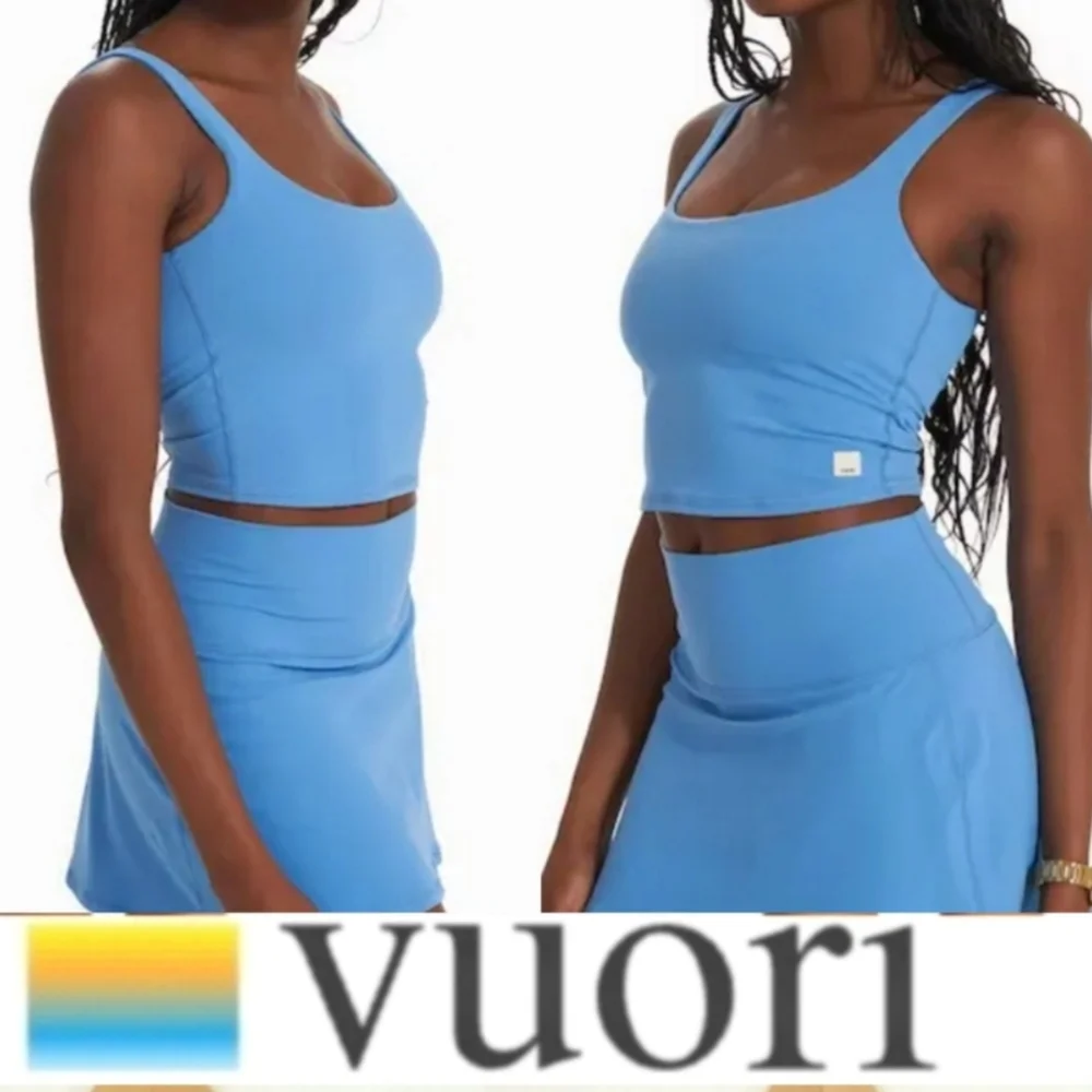 Vuori Daily Crop Tank Top Baltic Blue NWT Athletic Yoga Tennis Price Is Firm - Picture 1 of 12